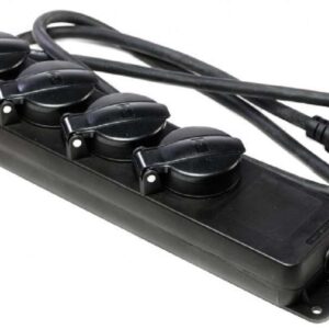 Schuko-Verteiler 4-fach Outdoor, schwarz 3G1,5  1,4m Länge  |  1€ Miete / Einsatz-Tag