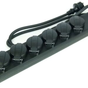 Schuko-Verteiler 6-fach Outdoor, schwarz 3G1,5  1,4m Länge  |   1€ Miete / Einsatz-Tag